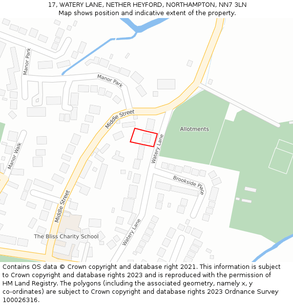 17, WATERY LANE, NETHER HEYFORD, NORTHAMPTON, NN7 3LN: Location map and indicative extent of plot