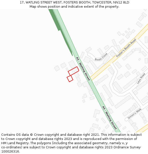 17, WATLING STREET WEST, FOSTERS BOOTH, TOWCESTER, NN12 8LD: Location map and indicative extent of plot