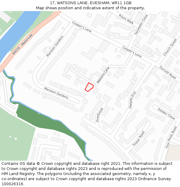 17, WATSONS LANE, EVESHAM, WR11 1GB: Location map and indicative extent of plot