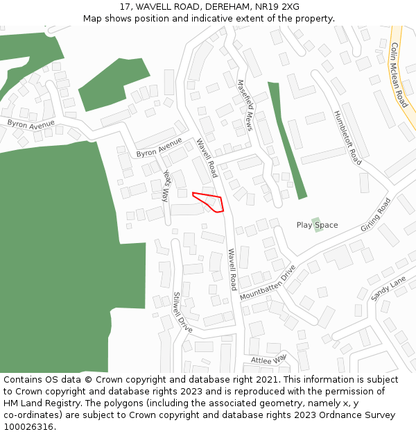 17, WAVELL ROAD, DEREHAM, NR19 2XG: Location map and indicative extent of plot