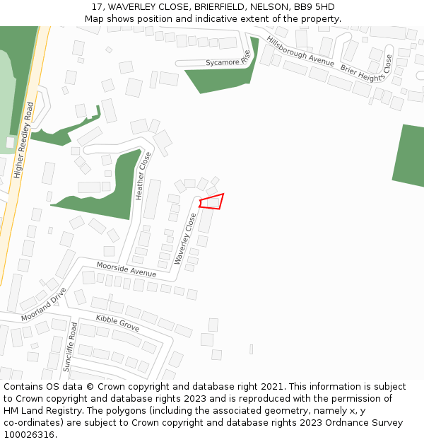 17, WAVERLEY CLOSE, BRIERFIELD, NELSON, BB9 5HD: Location map and indicative extent of plot