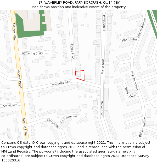 17, WAVERLEY ROAD, FARNBOROUGH, GU14 7EY: Location map and indicative extent of plot