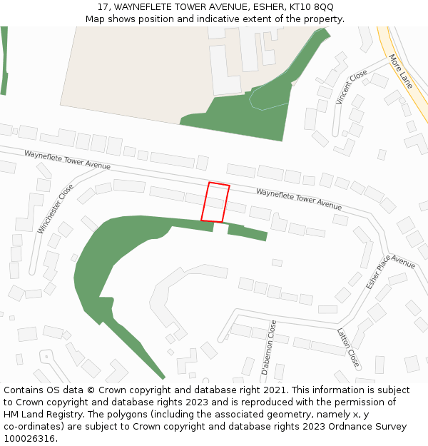 17, WAYNEFLETE TOWER AVENUE, ESHER, KT10 8QQ: Location map and indicative extent of plot