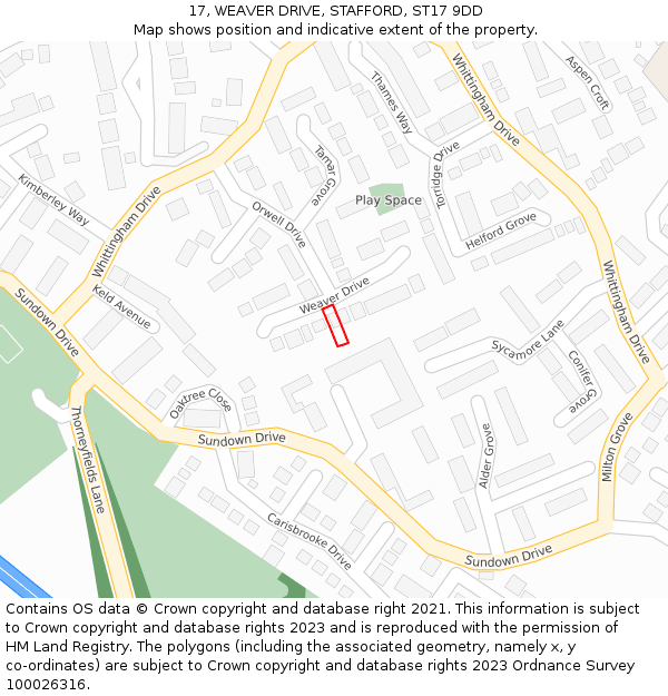 17, WEAVER DRIVE, STAFFORD, ST17 9DD: Location map and indicative extent of plot