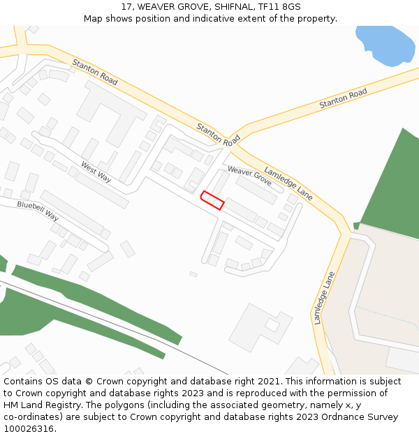 17, WEAVER GROVE, SHIFNAL, TF11 8GS: Location map and indicative extent of plot