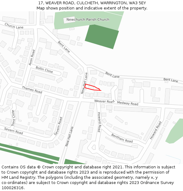 17, WEAVER ROAD, CULCHETH, WARRINGTON, WA3 5EY: Location map and indicative extent of plot