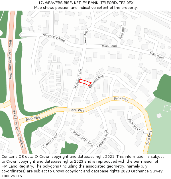 17, WEAVERS RISE, KETLEY BANK, TELFORD, TF2 0EX: Location map and indicative extent of plot