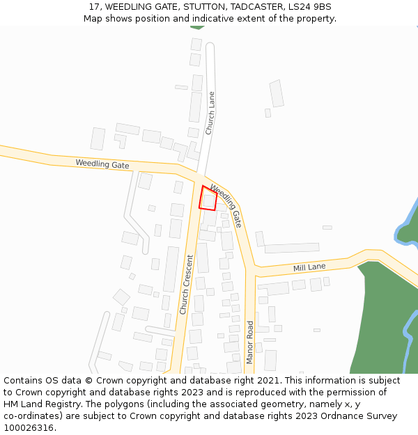 17, WEEDLING GATE, STUTTON, TADCASTER, LS24 9BS: Location map and indicative extent of plot