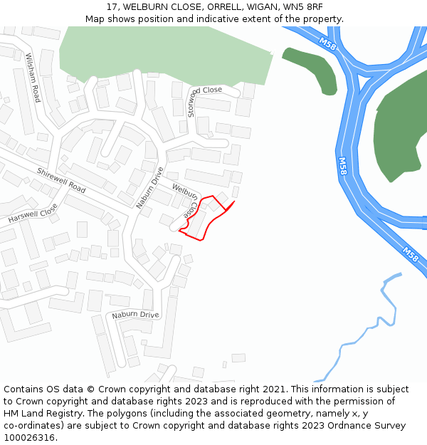 17, WELBURN CLOSE, ORRELL, WIGAN, WN5 8RF: Location map and indicative extent of plot