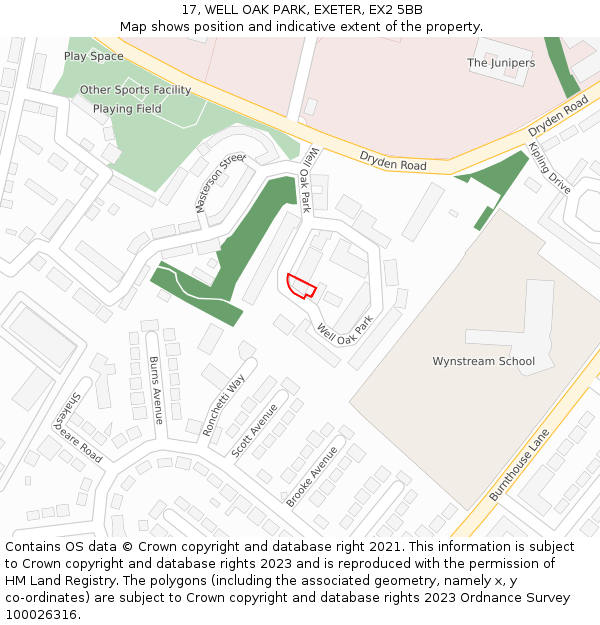 17, WELL OAK PARK, EXETER, EX2 5BB: Location map and indicative extent of plot