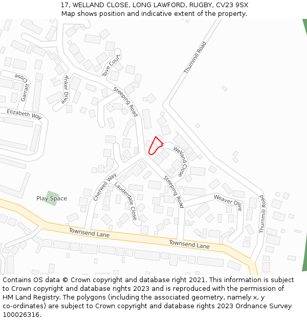 17, WELLAND CLOSE, LONG LAWFORD, RUGBY, CV23 9SX: Location map and indicative extent of plot