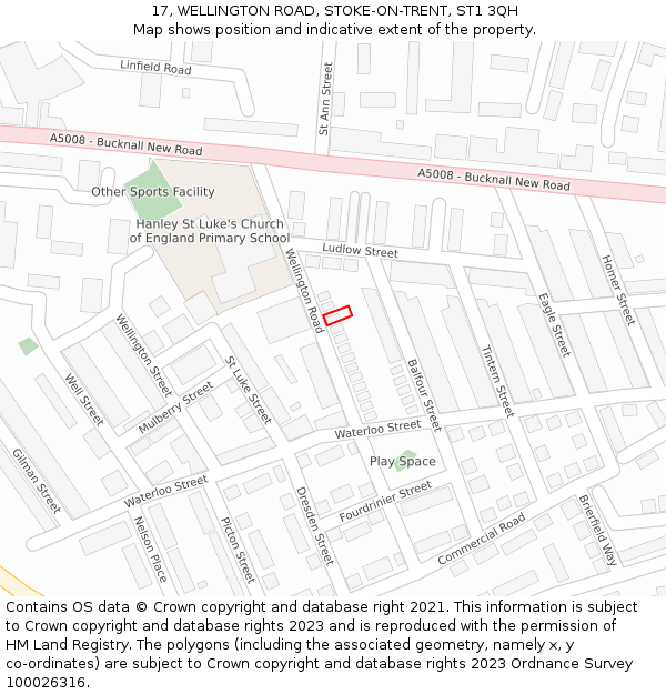 17, WELLINGTON ROAD, STOKE-ON-TRENT, ST1 3QH: Location map and indicative extent of plot