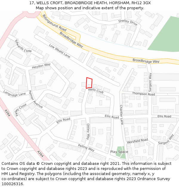 17, WELLS CROFT, BROADBRIDGE HEATH, HORSHAM, RH12 3GX: Location map and indicative extent of plot