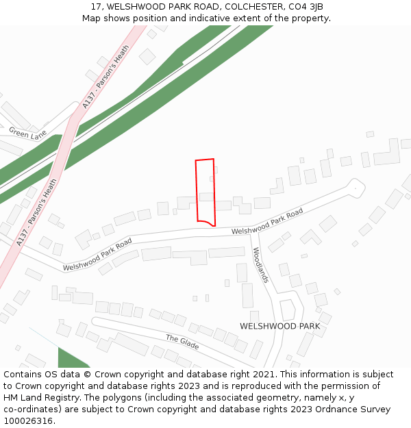 17, WELSHWOOD PARK ROAD, COLCHESTER, CO4 3JB: Location map and indicative extent of plot