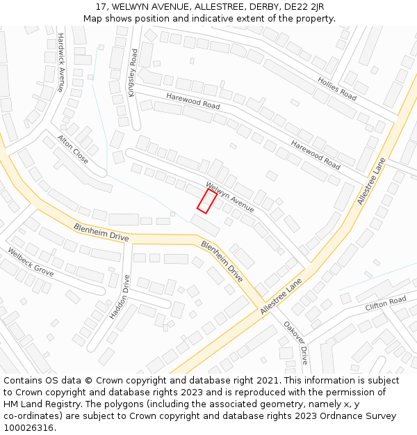 17, WELWYN AVENUE, ALLESTREE, DERBY, DE22 2JR: Location map and indicative extent of plot