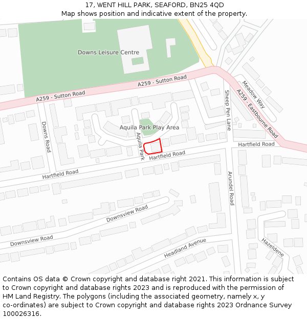 17, WENT HILL PARK, SEAFORD, BN25 4QD: Location map and indicative extent of plot