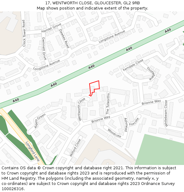 17, WENTWORTH CLOSE, GLOUCESTER, GL2 9RB: Location map and indicative extent of plot
