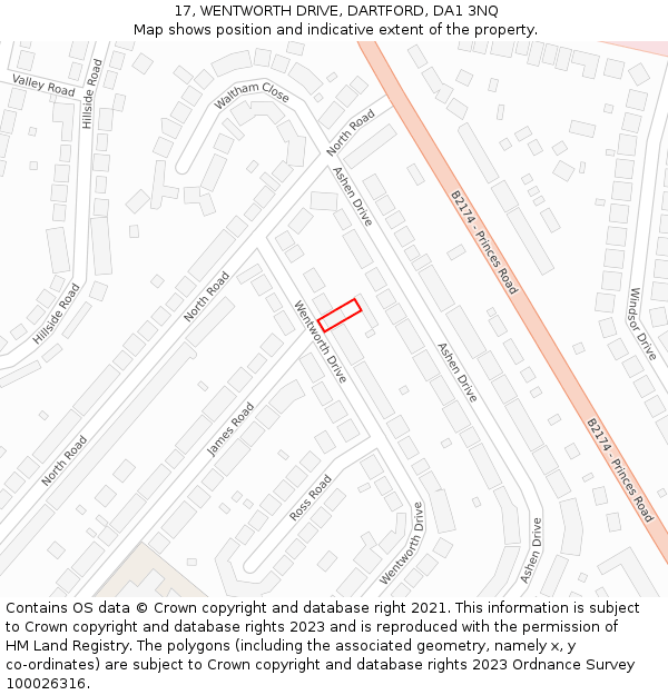 17, WENTWORTH DRIVE, DARTFORD, DA1 3NQ: Location map and indicative extent of plot