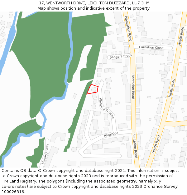 17, WENTWORTH DRIVE, LEIGHTON BUZZARD, LU7 3HY: Location map and indicative extent of plot