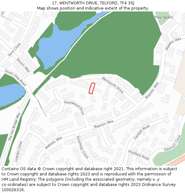 17, WENTWORTH DRIVE, TELFORD, TF4 3SJ: Location map and indicative extent of plot