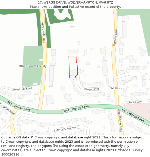 17, WERGS DRIVE, WOLVERHAMPTON, WV6 8TZ: Location map and indicative extent of plot