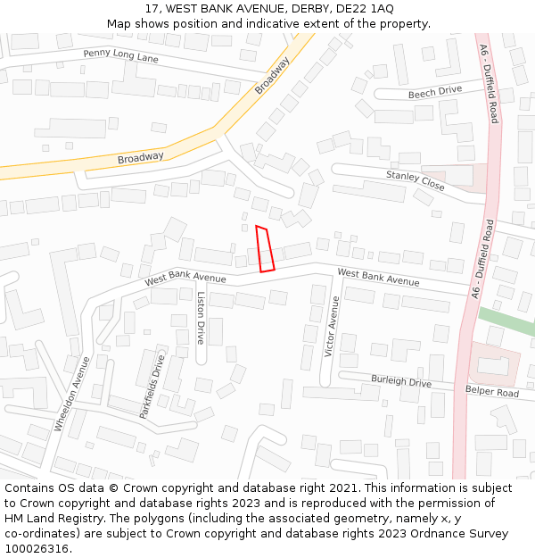 17, WEST BANK AVENUE, DERBY, DE22 1AQ: Location map and indicative extent of plot