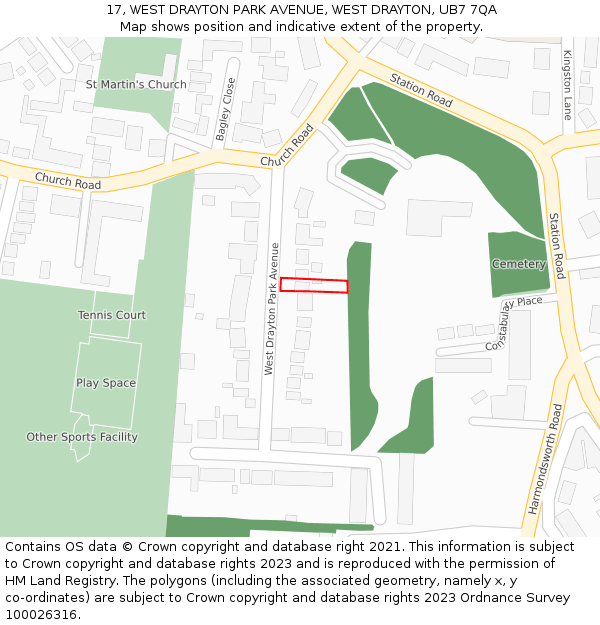 17, WEST DRAYTON PARK AVENUE, WEST DRAYTON, UB7 7QA: Location map and indicative extent of plot