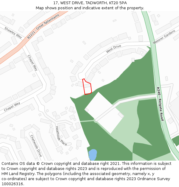 17, WEST DRIVE, TADWORTH, KT20 5PA: Location map and indicative extent of plot