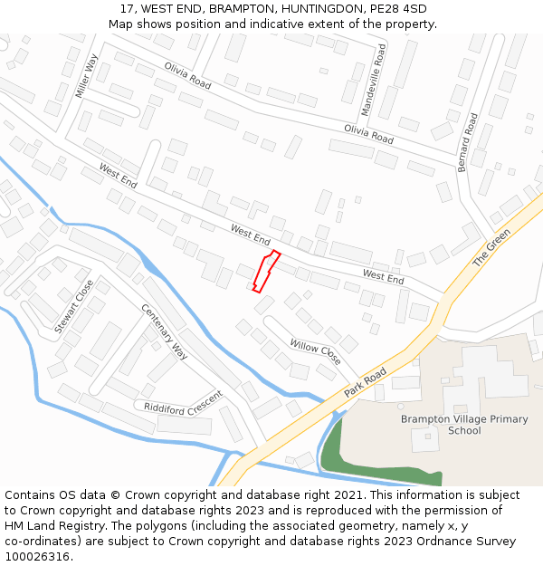 17, WEST END, BRAMPTON, HUNTINGDON, PE28 4SD: Location map and indicative extent of plot