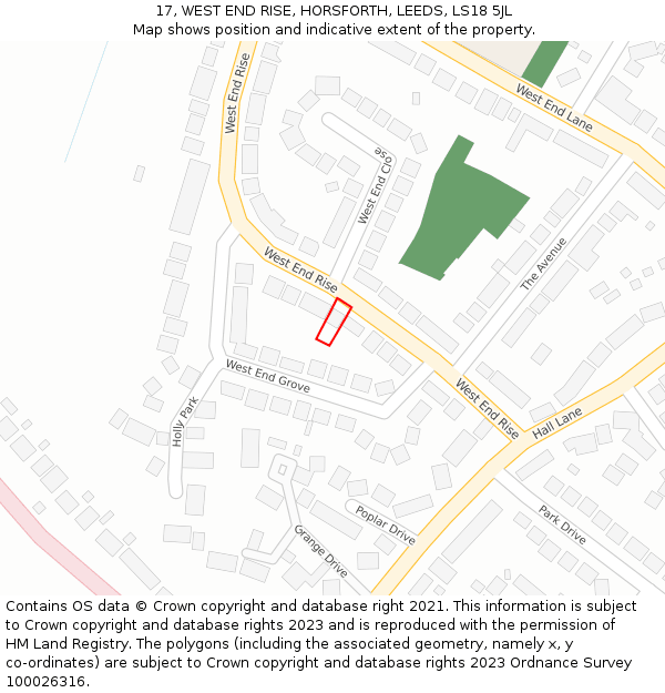 17, WEST END RISE, HORSFORTH, LEEDS, LS18 5JL: Location map and indicative extent of plot