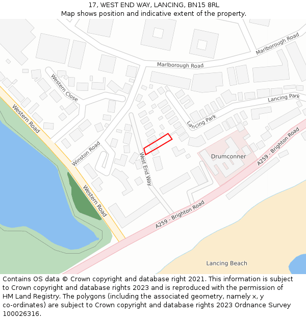 17, WEST END WAY, LANCING, BN15 8RL: Location map and indicative extent of plot