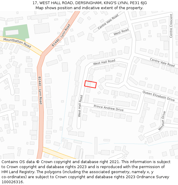 17, WEST HALL ROAD, DERSINGHAM, KING'S LYNN, PE31 6JG: Location map and indicative extent of plot