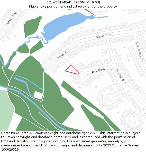 17, WEST MEAD, EPSOM, KT19 0BJ: Location map and indicative extent of plot
