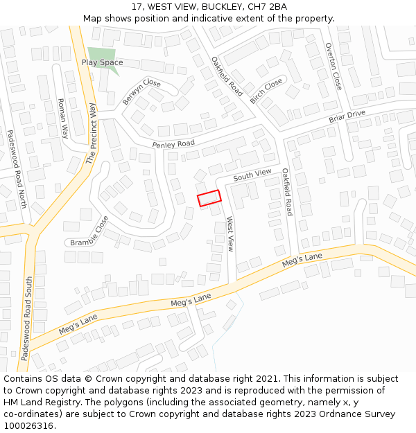 17, WEST VIEW, BUCKLEY, CH7 2BA: Location map and indicative extent of plot