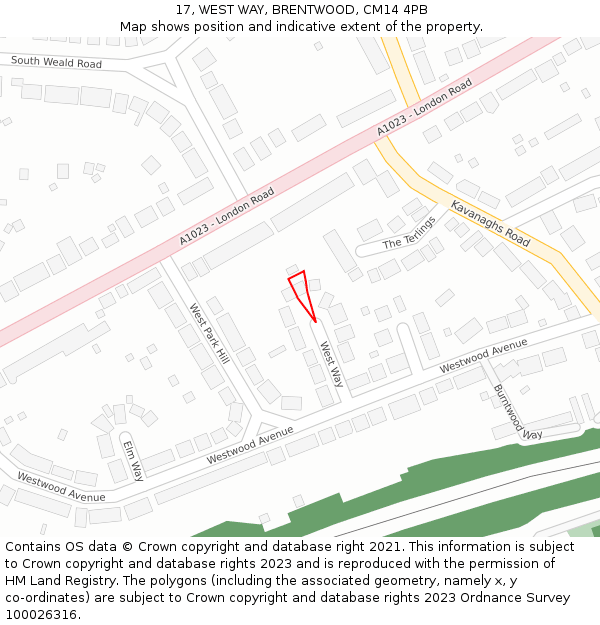 17, WEST WAY, BRENTWOOD, CM14 4PB: Location map and indicative extent of plot