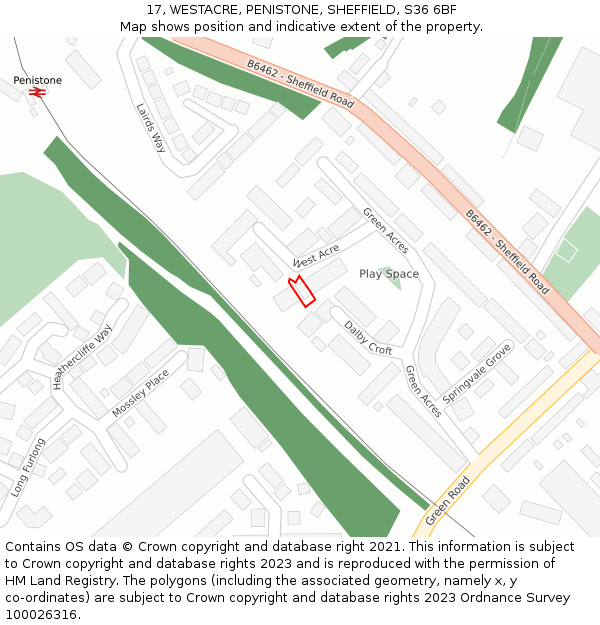 17, WESTACRE, PENISTONE, SHEFFIELD, S36 6BF: Location map and indicative extent of plot