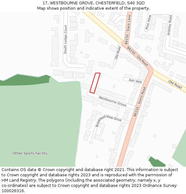 17, WESTBOURNE GROVE, CHESTERFIELD, S40 3QD: Location map and indicative extent of plot