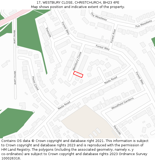 17, WESTBURY CLOSE, CHRISTCHURCH, BH23 4PE: Location map and indicative extent of plot