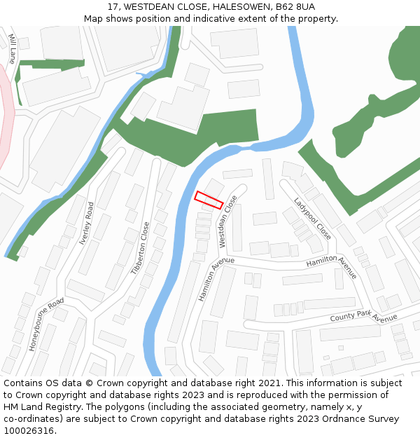 17, WESTDEAN CLOSE, HALESOWEN, B62 8UA: Location map and indicative extent of plot