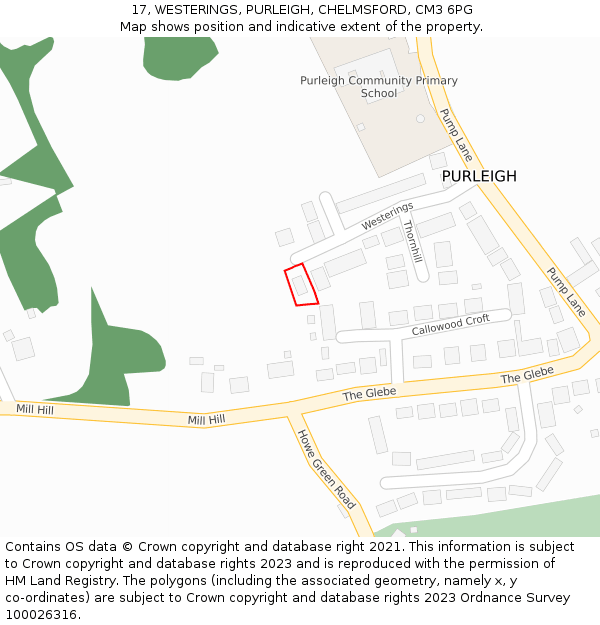 17, WESTERINGS, PURLEIGH, CHELMSFORD, CM3 6PG: Location map and indicative extent of plot