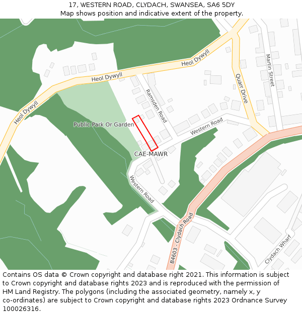 17, WESTERN ROAD, CLYDACH, SWANSEA, SA6 5DY: Location map and indicative extent of plot