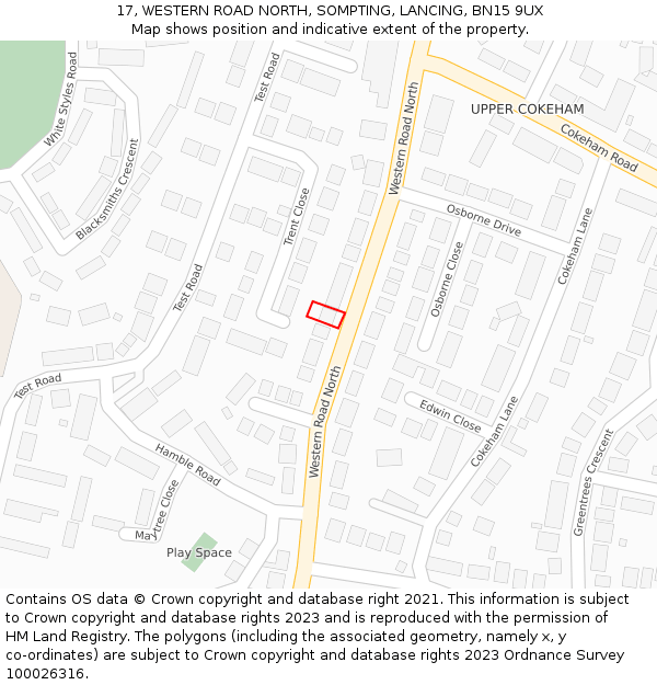 17, WESTERN ROAD NORTH, SOMPTING, LANCING, BN15 9UX: Location map and indicative extent of plot