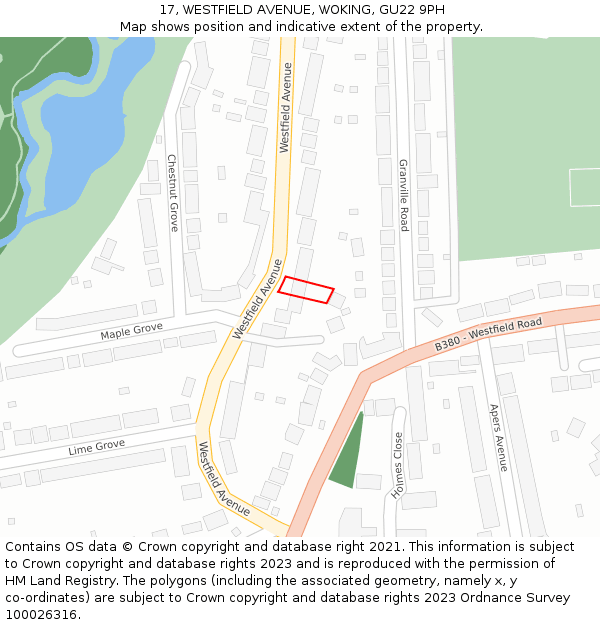 17, WESTFIELD AVENUE, WOKING, GU22 9PH: Location map and indicative extent of plot
