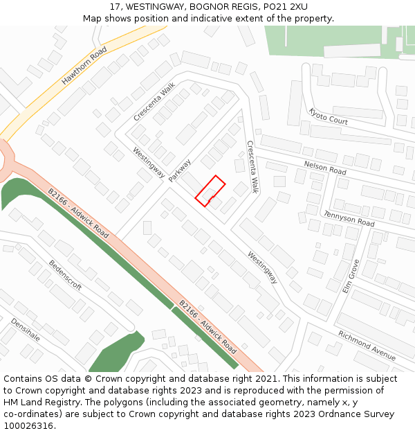 17, WESTINGWAY, BOGNOR REGIS, PO21 2XU: Location map and indicative extent of plot