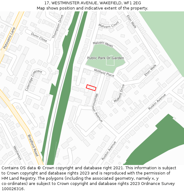 17, WESTMINSTER AVENUE, WAKEFIELD, WF1 2EG: Location map and indicative extent of plot