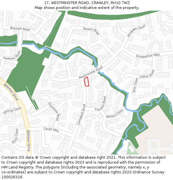 17, WESTMINSTER ROAD, CRAWLEY, RH10 7WZ: Location map and indicative extent of plot