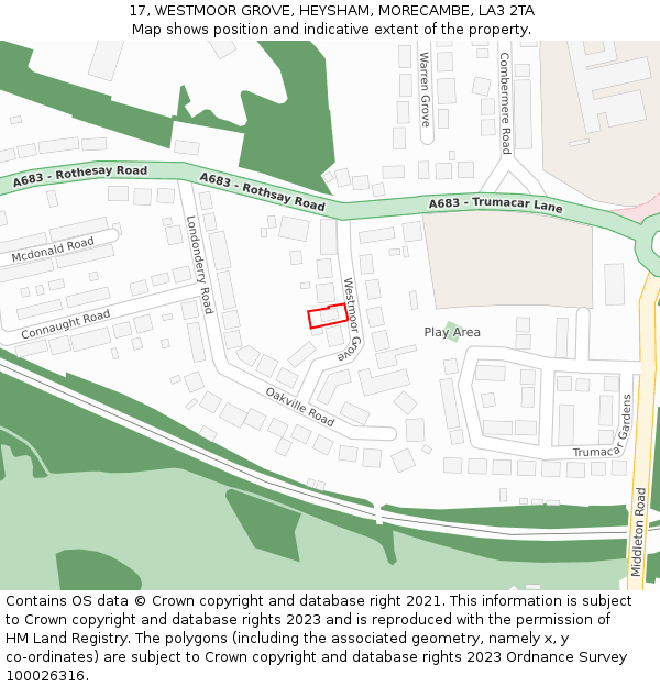 17, WESTMOOR GROVE, HEYSHAM, MORECAMBE, LA3 2TA: Location map and indicative extent of plot