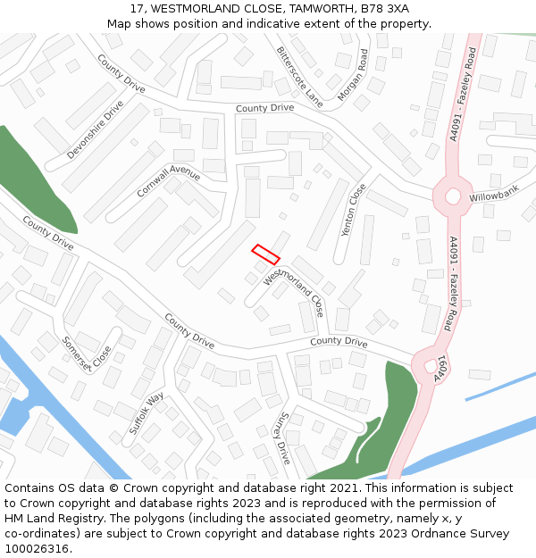 17, WESTMORLAND CLOSE, TAMWORTH, B78 3XA: Location map and indicative extent of plot