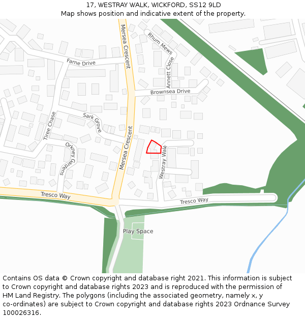 17, WESTRAY WALK, WICKFORD, SS12 9LD: Location map and indicative extent of plot