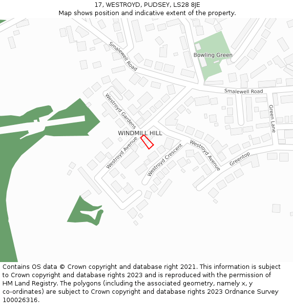 17, WESTROYD, PUDSEY, LS28 8JE: Location map and indicative extent of plot